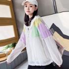 Long-sleeve Hooded Color Block Top