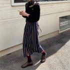 Lettering Long-sleeve Top / Striped Midi Skirt