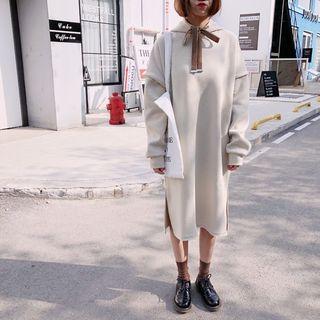 Plain Side-slit Midi Hoodie Dress