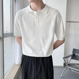 Short-sleeve Plain Knit Polo Top