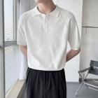 Short-sleeve Plain Knit Polo Top