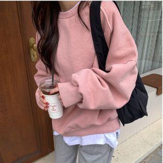 Round Neck Plain Sweatshirt Pink - One Size