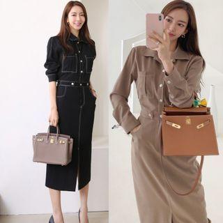 Contrast Stitched Midi Shirtdress