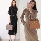Contrast Stitched Midi Shirtdress