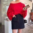 Bishop-sleeve Off-shoulder Sweatshirt
