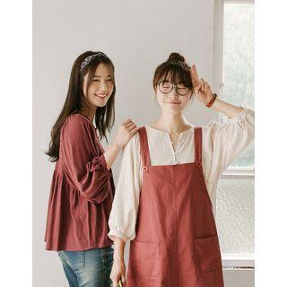 3/4-sleeve Buttoned Peasant Blouse