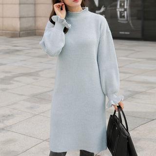 Mock-neck Ribbed Sweater Dress