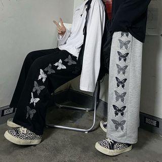 Butterfly Patterned Straight-cut Sweatpants