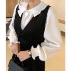 Pleated-collar Balloon-sleeve Blouse