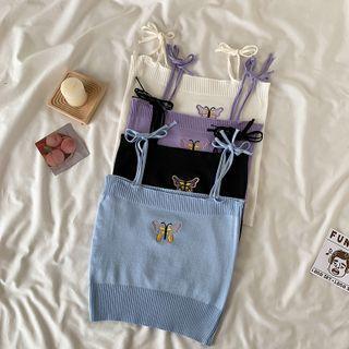 Butterfly Embroidered Tie Strap Tank Top