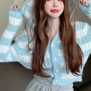 Striped Hooded Cropped Cardigan
