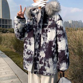Long-sleeve Tie Dye Faux Fur Hooded Jacket