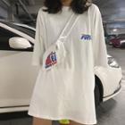 Elbow-sleeve Print T-shirt With Waist Bag