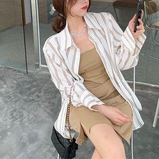 Striped Shirt / Spaghetti Strap A-line Dress