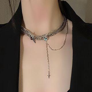 Faux Crystal Cross Alloy Choker Silver - One Size