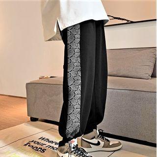 Print Drawstring-cuff Wide-leg Pants