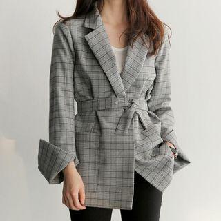Tie Waist Plaid Blazer