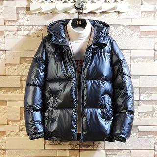 Long-sleeve Glitter Plain Padded Coat