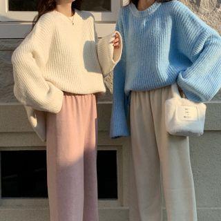 Ribbed Knit Oversized Sweater / Wide Leg Pants