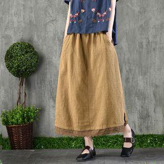 A-line Lace-trim Midi Skirt