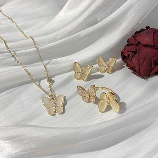 Rhinestone Butterfly Ring / Necklace / Earring / Set
