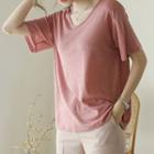 V-neck Textured Linen-blend T-shirt