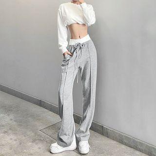 High Waist Two-tone Straight Leg Sweatpants