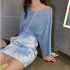 V-neck Dolman-sleeve Top / Tie-dye Skirt