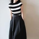 Set: Cap-sleeve Striped Top + Skirt