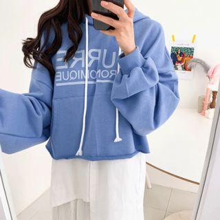 Inset Shirt Letter Print Hooded Pullover