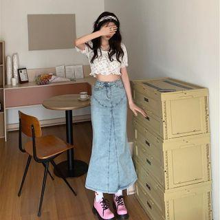 Plain Denim Mermaid Maxi Skirt