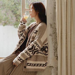 V-neck Oversized Patterned Cardigan