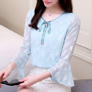 Tie Front 3/4 Sleeve Chiffon Blouse