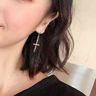 Copper Cross Dangle Earring 1 Pair - Silver - One Size