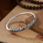 999 Fine Silver Engrave Pattern Adjustable Bangle Silver - One Size