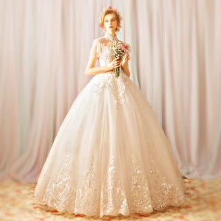 Embellished Short-sleeve Wedding Ball Gown