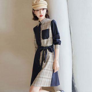 Plaid Paneled Shirtdress