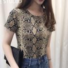 Short-sleeve Snake Print Top As Shown In Figure - One Size