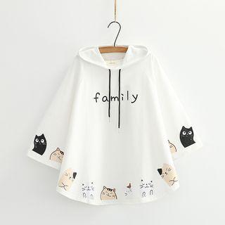 Cartoon Cat Print Hooded T-shirt