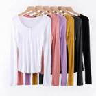 Henley Long-sleeve Ribbed T-shirt