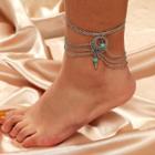 Turquoise Layered Alloy Anklet Silver - One Size