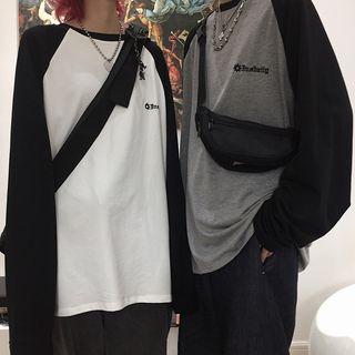 Couple Matching Color Block Embroidered Long-sleeve T-shirt