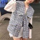 Sleeveless Plaid V-neck Loose-fit Waistcoat