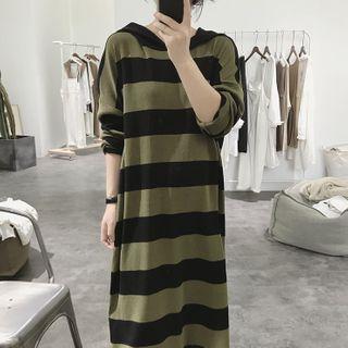 Hood Striped Long-sleeve Sweater Dress