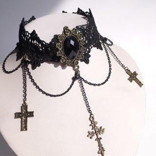 Cross Pendant Faux Crystal Choker
