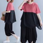 Color Block Short-sleeve T-shirt Pink - One Size