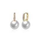 Elegant Plated Champagne Gold Pearl Earrings With Austrian Element Crystal Champagne - One Size