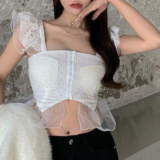 Cap-sleeve Eyelet Lace Crop Top