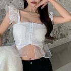 Cap-sleeve Eyelet Lace Crop Top