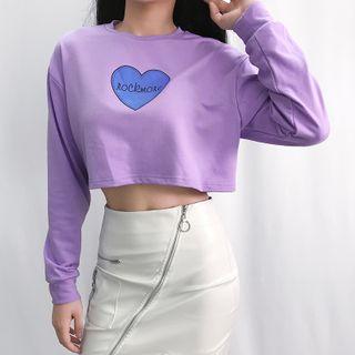 Heart Print Cropped Pullover